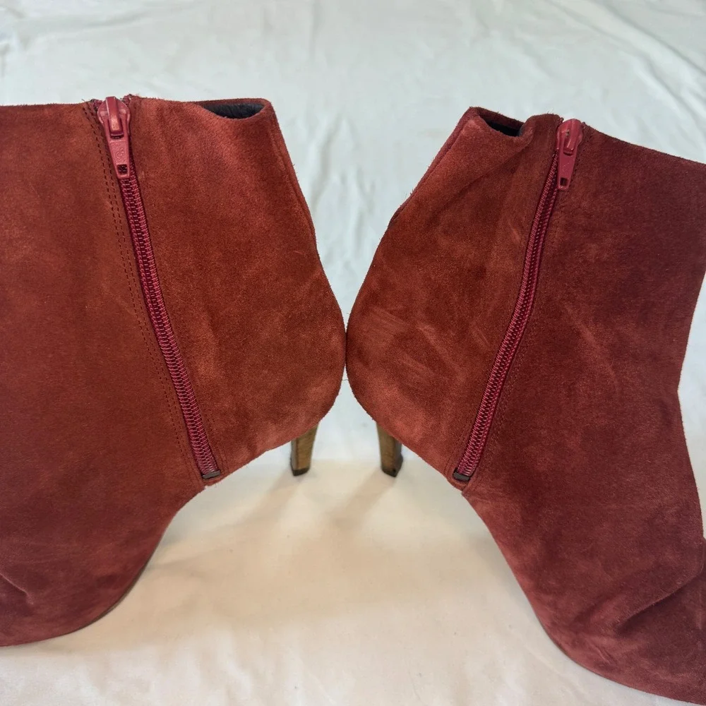 Free People Burgundy Suede Pointed Toe Stiletto Ankle Boots‎ EU 38 US Size 7.5